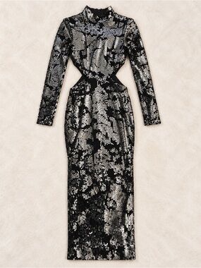 JLUXLABEL Black & Silver Sequin Cutout Maxi Dress